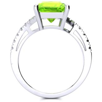 4ct Octagon Peridot and Diamond Ring in 10k White Gold