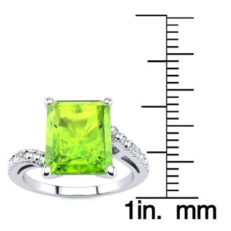 4ct Octagon Peridot and Diamond Ring in 10k White Gold