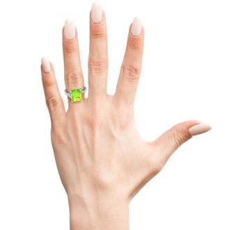 4ct Octagon Peridot and Diamond Ring in 10k White Gold