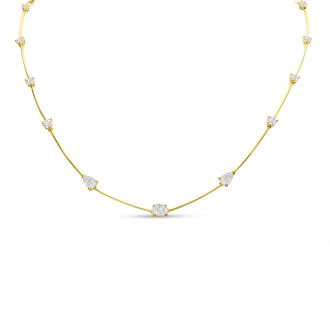 3 Carat Fancy Shape Lab Grown Diamond Station Necklace In 14 Karat Yellow Gold, 18 Inches
