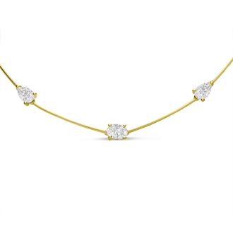 3 Carat Fancy Shape Lab Grown Diamond Station Necklace In 14 Karat Yellow Gold, 18 Inches