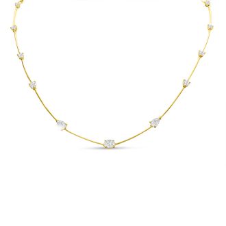 3 Carat Fancy Shape Lab Grown Diamond Station Necklace In 14 Karat Yellow Gold, 18 Inches