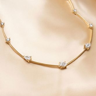 3 Carat Fancy Shape Lab Grown Diamond Station Necklace In 14 Karat Yellow Gold, 18 Inches