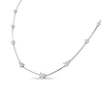 3 Carat Fancy Shape Lab Grown Diamond Station Necklace In 14 Karat White Gold, 18 Inches