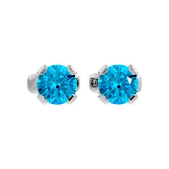 1/2 Carat Blue Topaz Stud Earrings In White Gold