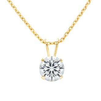 1 1/2 Carat Lab Grown Diamond Solitaire Necklace In Yellow Gold With Free Chain