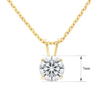 1 1/2 Carat Lab Grown Diamond Solitaire Necklace In Yellow Gold With Free Chain