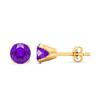 2 Carat Amethyst Stud Earrings In Yellow Gold