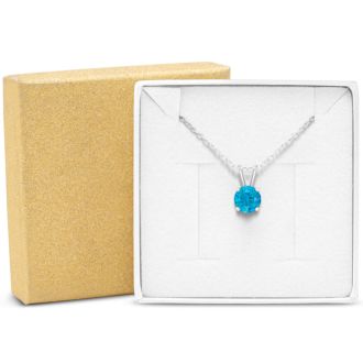 1 Carat Blue Topaz Solitaire Necklace In White Gold With Free Chain