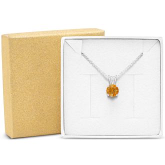 1 Carat Citrine Solitaire Necklace In White Gold With Free Chain
