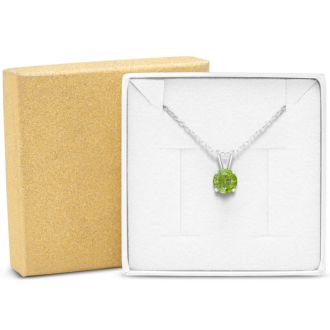 1 Carat Peridot Solitaire Necklace In White Gold With Free Chain