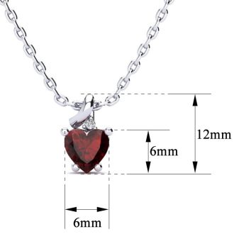 Garnet Necklace: Garnet Jewelry: 1/2ct Garnet and Diamond Heart Necklace in 10k White Gold