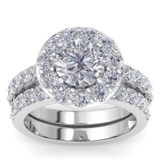 4 Carat Halo Lab Grown Diamond Bridal Set In Sterling Silver