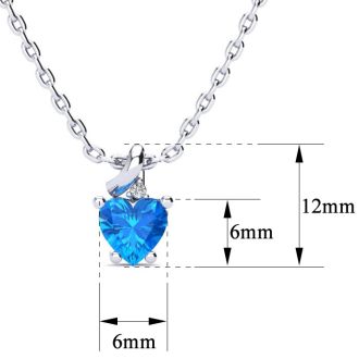 1/2ct Blue Topaz and Diamond Heart Necklace in 10k White Gold