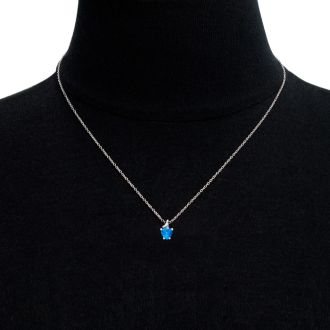 1/2ct Blue Topaz and Diamond Heart Necklace in 10k White Gold