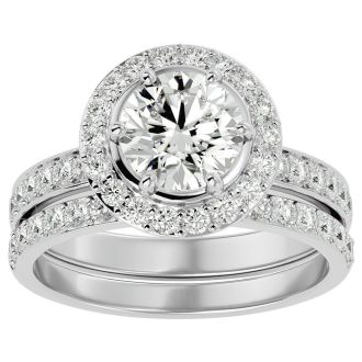 2 1/2 Carat Halo Lab Grown Diamond Bridal Set In Sterling Silver