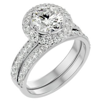 2 1/2 Carat Halo Lab Grown Diamond Bridal Set In Sterling Silver