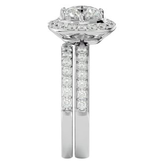2 1/2 Carat Halo Lab Grown Diamond Bridal Set In Sterling Silver