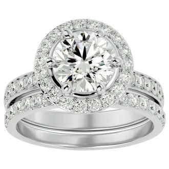 3 Carat Halo Lab Grown Diamond Bridal Set In Sterling Silver
