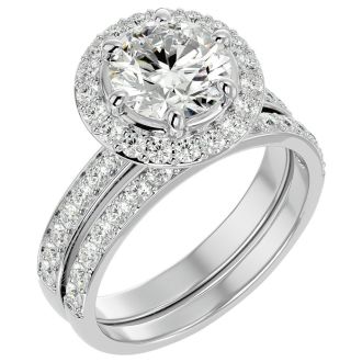 3 Carat Halo Lab Grown Diamond Bridal Set In Sterling Silver