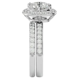 3 Carat Halo Lab Grown Diamond Bridal Set In Sterling Silver