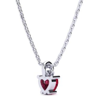 1/2ct Created Ruby and Diamond Heart Necklace in 10k White Gold