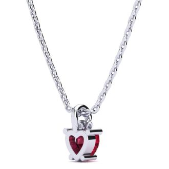 1 2ct Created Ruby and Diamond Heart Necklace in 10k White Gold