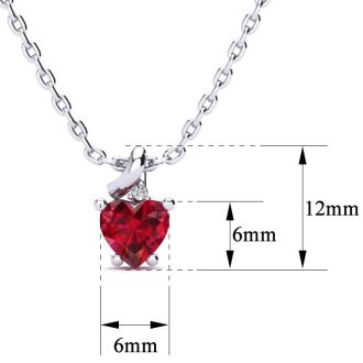 1/2ct Created Ruby and Diamond Heart Necklace in 10k White Gold