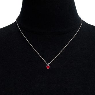 1/2ct Created Ruby and Diamond Heart Necklace in 10k White Gold