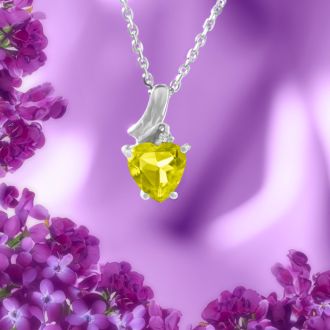 1/2ct Citrine and Diamond Heart Necklace in 10k White Gold