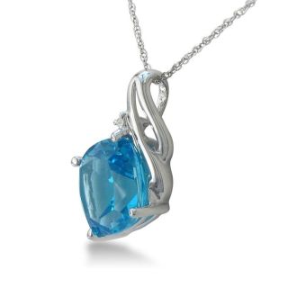 Blue Topaz Jewelry: 5ct Cushion Cut Blue Topaz and Diamond Pendant in 10k White Gold