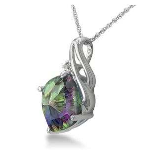5 Carat Cushion Shape Mystic Topaz Necklace and Diamonds In 10 Karat White Gold, 18 Inches
