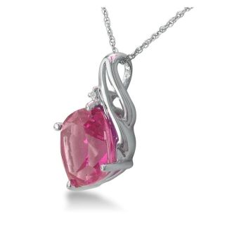 Pink Gemstones 5ct Cushion Cut Pink Topaz and Diamond Pendant in 10k White Gold