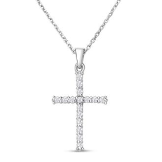 1/4 Carat Diamond Cross Necklace In Sterling Silver With Free Chain, 18 Inches