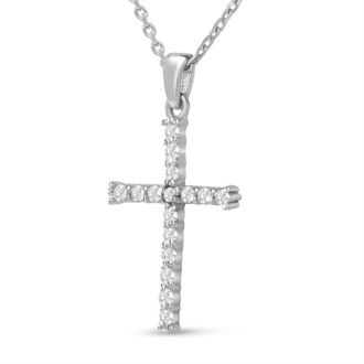 1/4 Carat Diamond Cross Necklace In Sterling Silver With Free Chain, 18 Inches