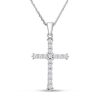 1/2 Carat Diamond Cross Necklace In Sterling Silver With Free Chain, 18 Inches