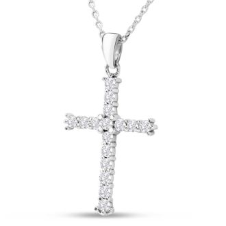 1/2 Carat Diamond Cross Necklace In Sterling Silver With Free Chain, 18 Inches
