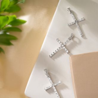 1/2 Carat Diamond Cross Necklace In Sterling Silver With Free Chain, 18 Inches