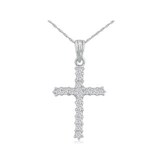 1 Carat Diamond Cross Necklace In Sterling Silver With Free Chain, 18 Inches