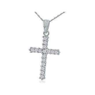 1 Carat Diamond Cross Necklace In Sterling Silver With Free Chain, 18 Inches
