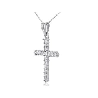 1 Carat Diamond Cross Necklace In Sterling Silver With Free Chain, 18 Inches