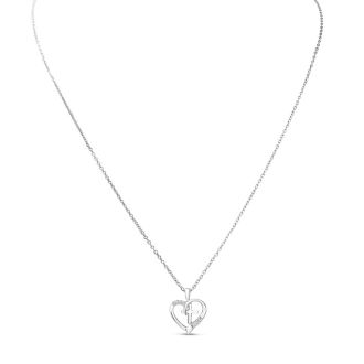 0.03 Carat Diamond Cross and Heart Necklace In Sterling Silver With Free Chain, 18 Inches