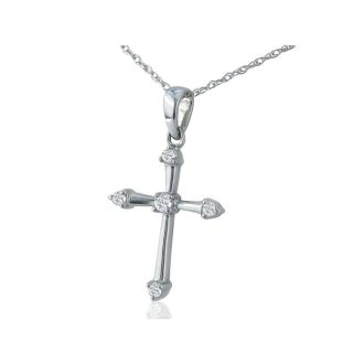 0.05 Carat Diamond Cross Necklace In Sterling Silver With Free Chain, 18 Inches