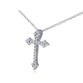 1/6 Carat Diamond Cross Necklace In Sterling Silver With Free Chain, 18 Inches