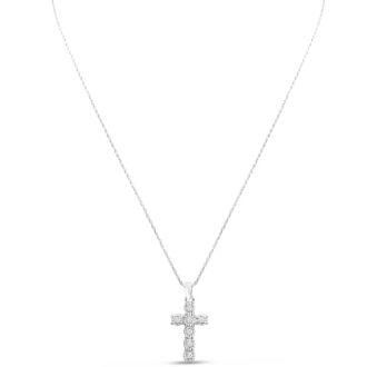 1/10 Carat Diamond Cross Necklace In Sterling Silver With Free Chain, 18 Inches