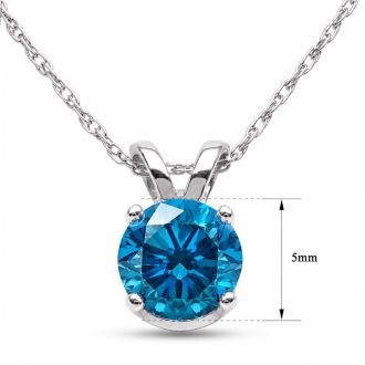 3/4 Carat Round Shape Blue Diamond Solitaire Necklace in White Gold
