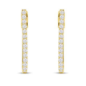 Estate Jewelry 1 Carat Lab Grown Diamond Hoop Earrings In 14 Karat Yellow Gold, 1 Inch