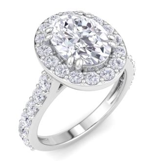 3 Carat Oval Shape Lab Grown Diamond Halo Engagement Ring In 14K White Gold