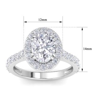 3 Carat Oval Shape Lab Grown Diamond Halo Engagement Ring In 14K White Gold