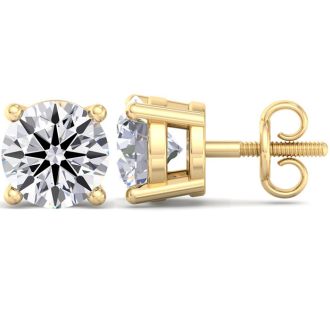 14 Carat Lab Grown Diamond Earrings In 14 Karat Yellow Gold, Basket Setting